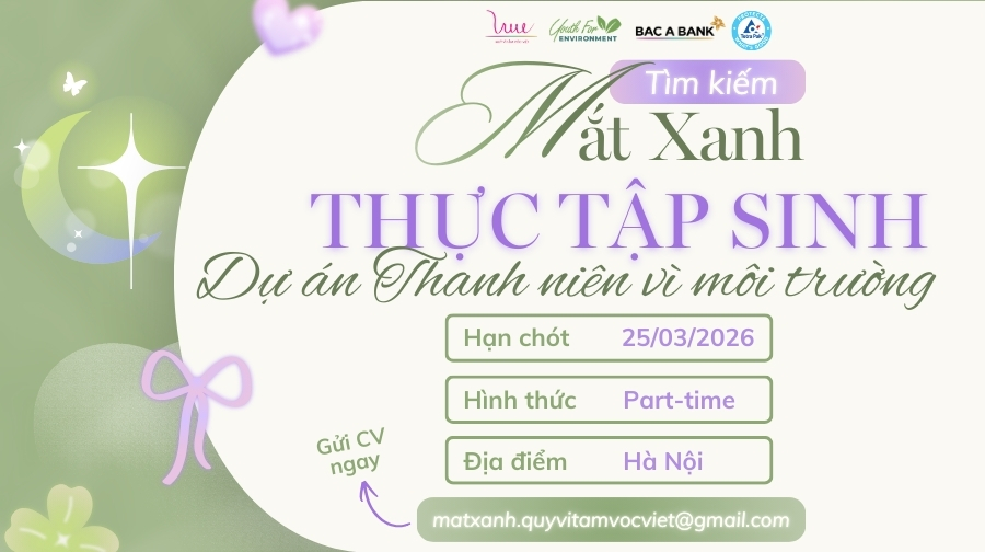 Quỹ Vì Tầm Vóc Việt tìm kiếm Thực tập sinh Part-time Dự án "Thanh niên vì môi trường - Youth for Environment"